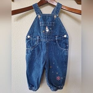 Vintage Moonbeams Denim Embroidered Baby Girl Overalls Snap Open Size 3-6 Months